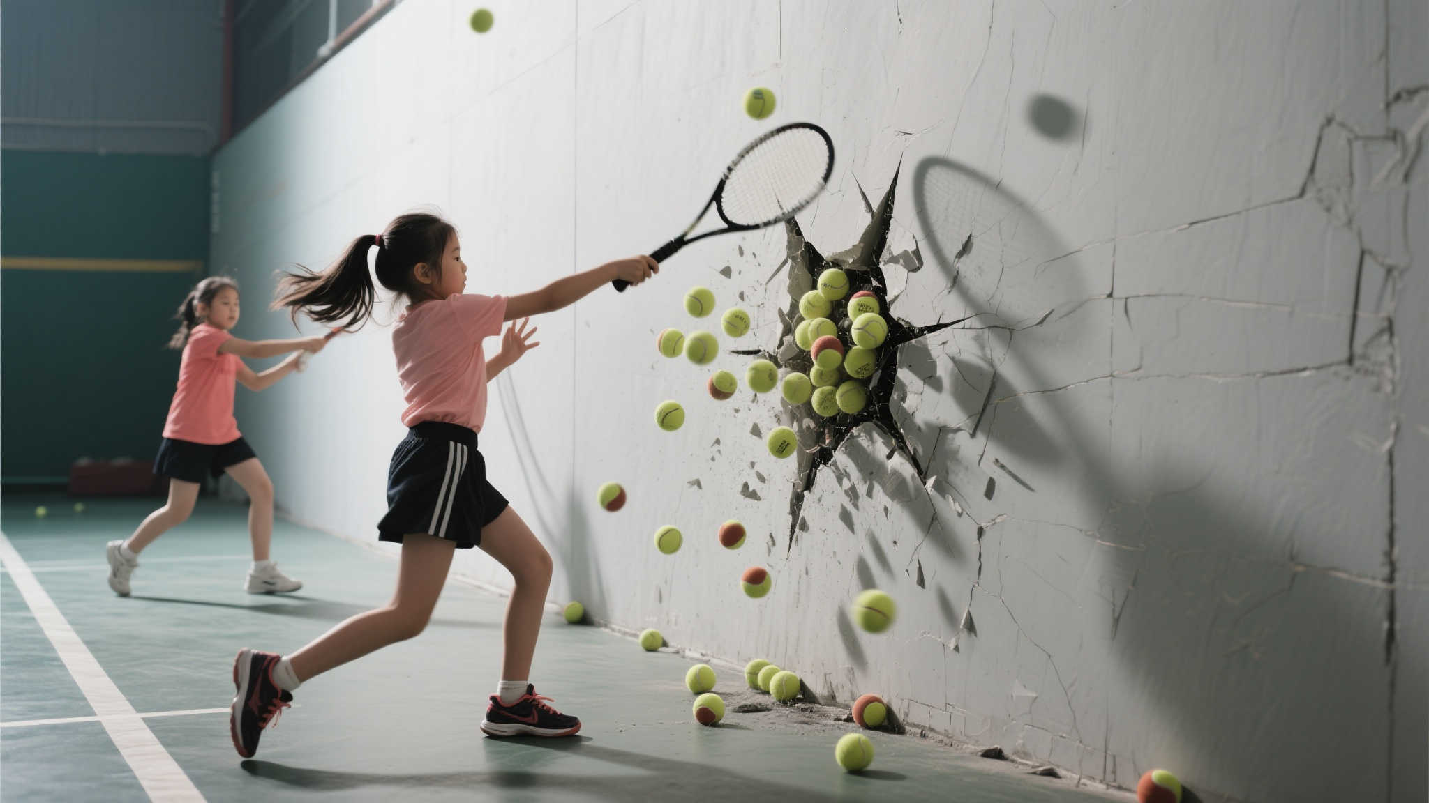 女孩墙壁练球手感大增，羽毛球消耗却惊人